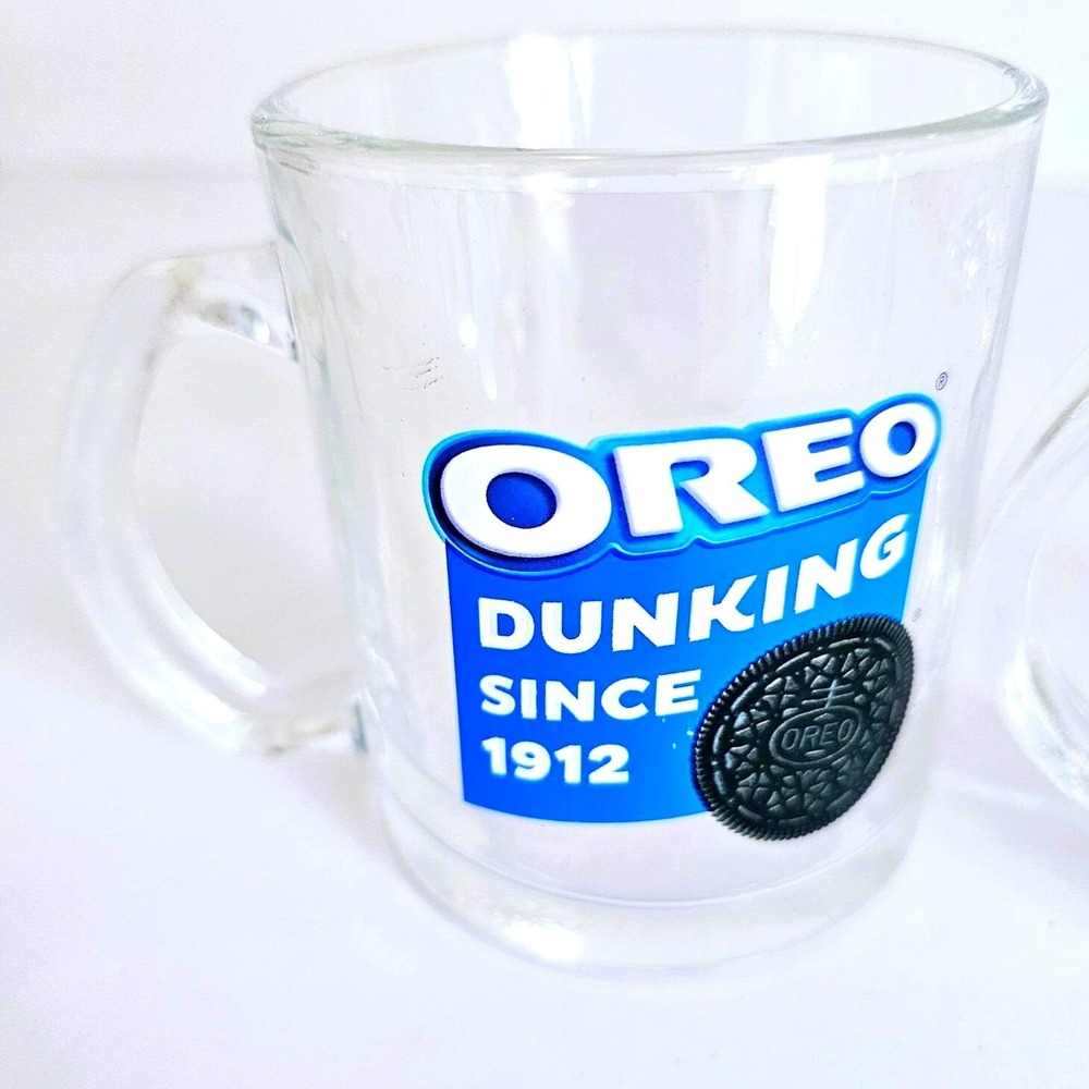 Oreo Glass Mugs Pair Dunking Since 1912 Clear Cookie Milk Cup Advertising Foodie